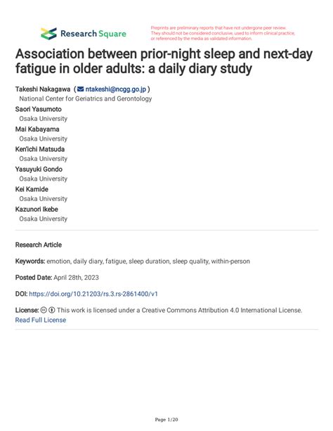 Pdf Association Between Prior Night Sleep And Next Day Fatigue In