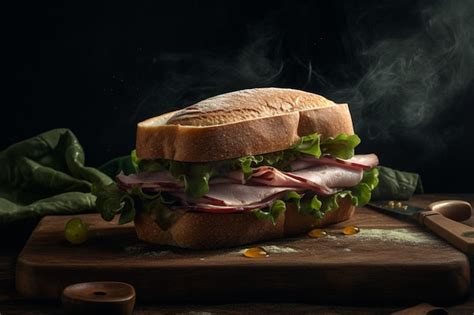 Premium AI Image A Sandwich With Ham And Lettuce On It