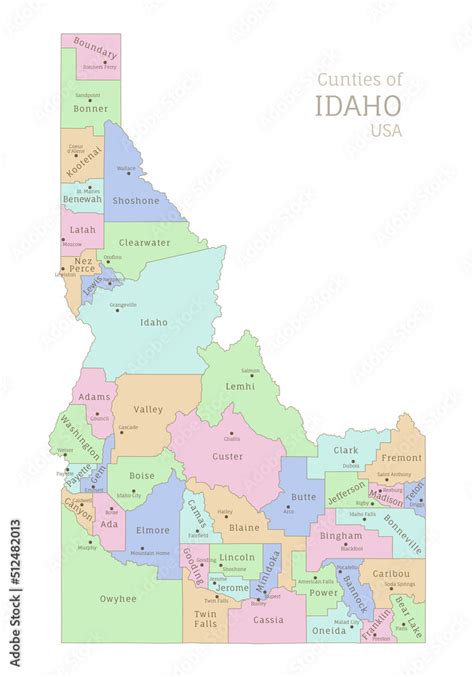 Political Map Of Idaho State Northwestern American Region Usa State