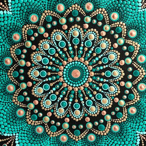 Vibrant Dot Mandala Hand Painted On Black Stretched Canvas X In