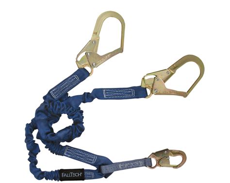 Falltech Elastech Shock Absorbing Twin Leg Lanyard With Steel Rebar Hooks