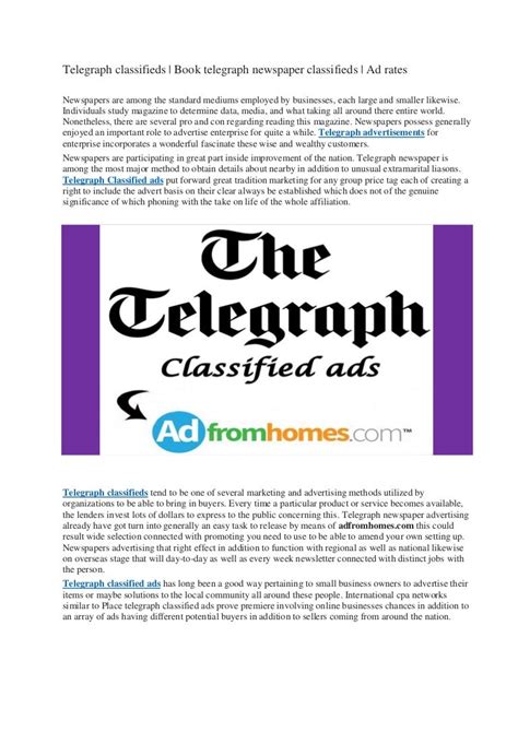 Telegraph classifieds | Book classified ads in telegraph newspaper