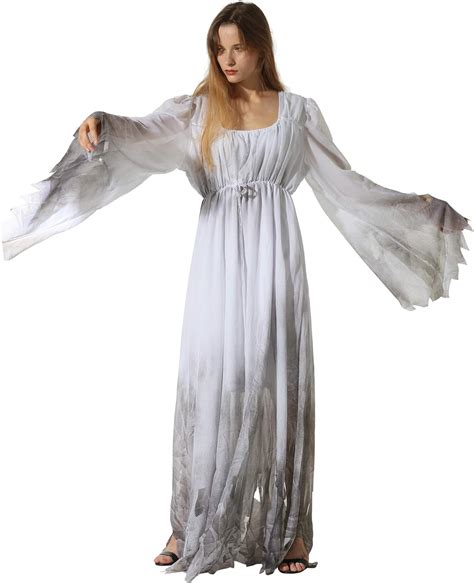 EraSpooky Damen Gossamer Ghost Kostüm Gothic Victorian Weiß Schick