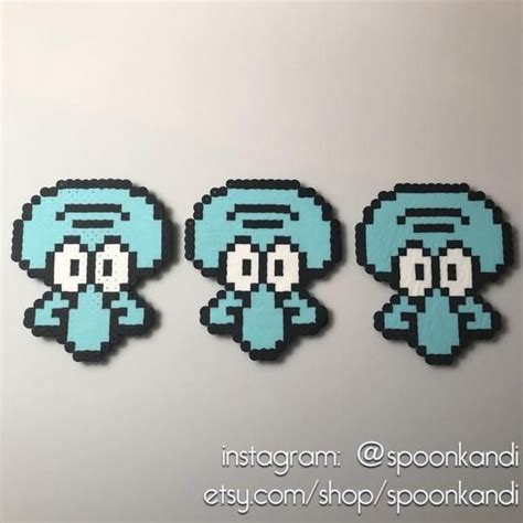 Squidward Spongebob Perler Kandi Etsy In 2022 Perler Beads Diy