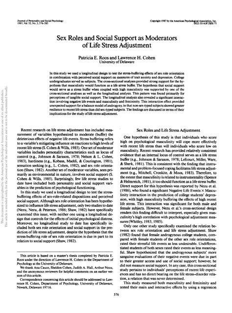 Sex Roles And Social Support As Moderators Of Life Stress Adjustment