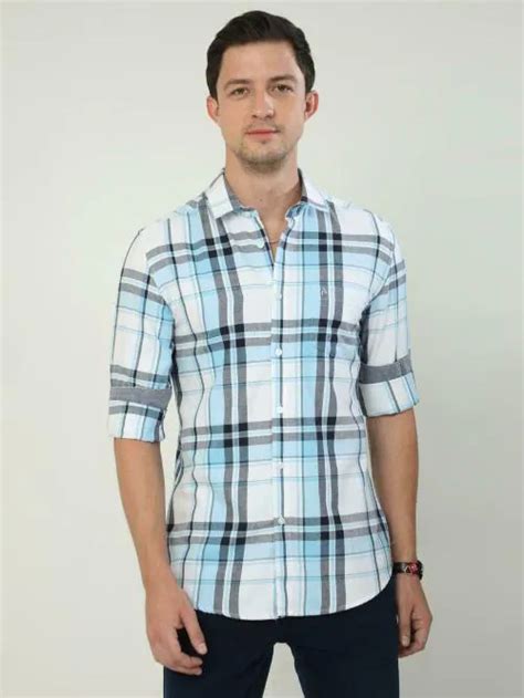 Buy Cp Bro Men Blue White Checkered Pure Cotton Shirt Online At Best