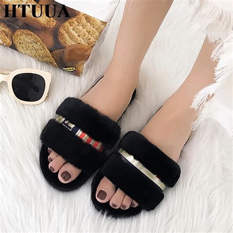 Buy Htuua 2018 New Fluffy Faux Fur Slippers Women Winter Cozy Shoes Plush Warm