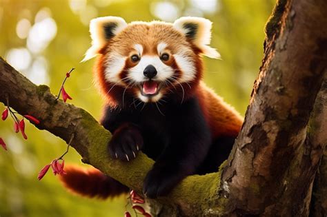 Premium AI Image | Red panda in the forest Red panda on the tree