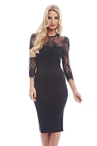 Ax Paris Womens Black Lace Sleeve Overlay Black Midi At Amazon Womens