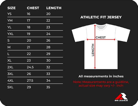 Softball Football Basketball Jerseys Sizing Chart Athletic Fit – Big ...