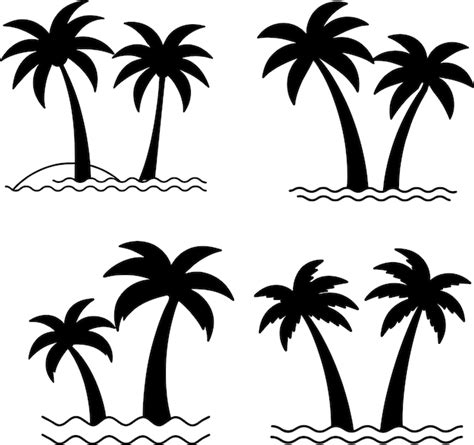 Conjunto Vectorial De Palmeras Con Silueta Curva Larga En La Playa