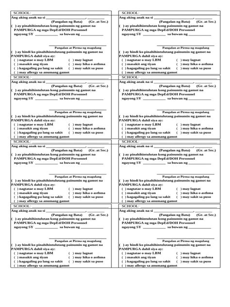 deped deworming consent form   philippines