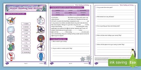 Esl Winter Reading And Writing Worksheet Teacher Made