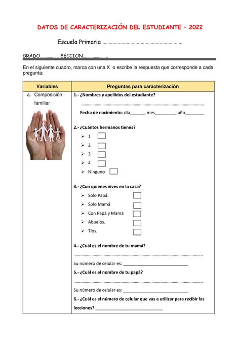 Ficha Caracterizaci N Del Estudiante Datos De Caracterizacin Del