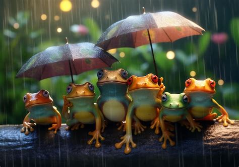 Premium AI Image There Are Four Frogs That Are Sitting Under An