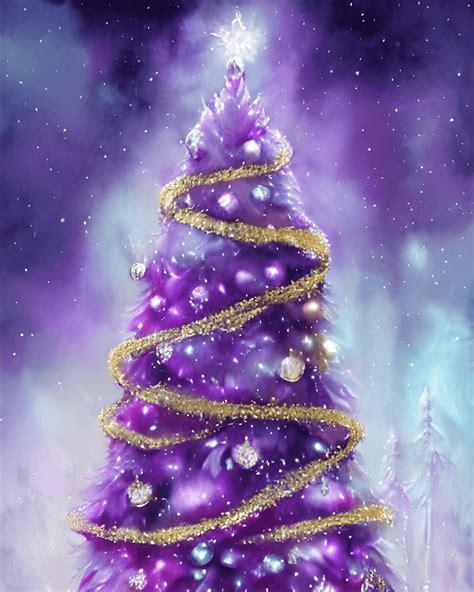 Purple Christmas Tree With White Lighting Diamonds And Glowing Background · Creative Fabrica