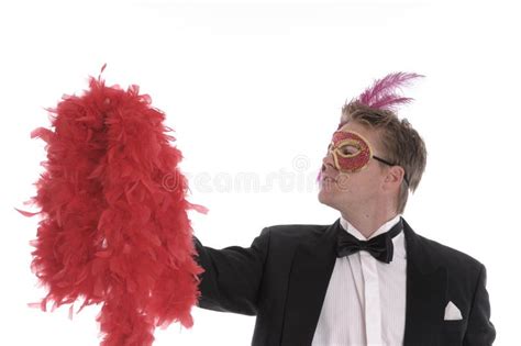 Man With Mask And Feather Boa Stock Image Image Of Male Mask 5707269