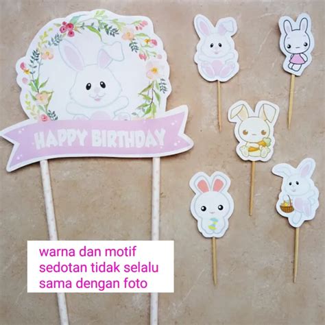 Satu Set Topper Toper Cake Hiasan Kue Ulang Tahun Karakter Rabbit