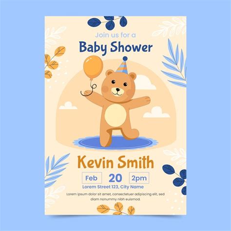 Invitación de baby shower con oso de peluche dibujado a mano Vector