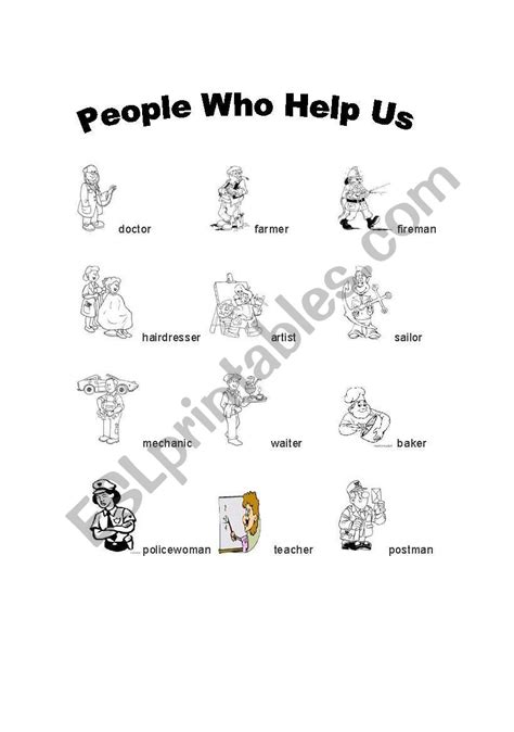 English Worksheets People Who Help Us