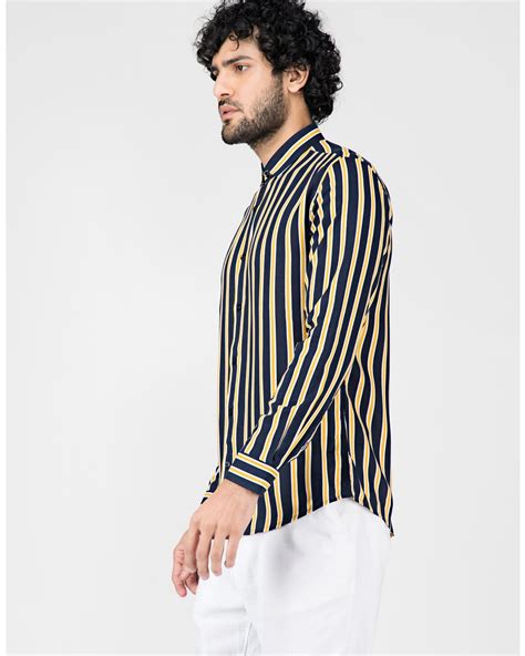 Yellow And Blue Striped Casual Shirt By Green Hill The Secret Label