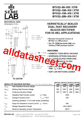 Byv Xm Datasheet Pdf Seme Lab