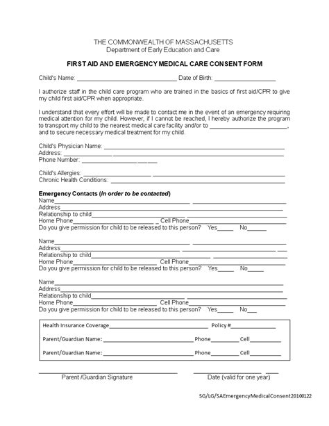 免费 First Aid Medical Consent Form 样本文件在