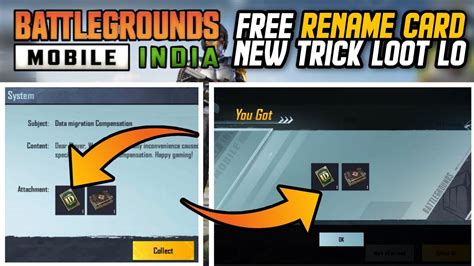 New Trick How To Get Free Rename Card In Battlegrounds Mobile India