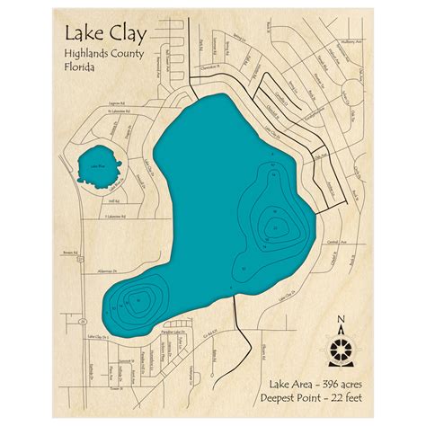 Lake Clay 3d Custom Wood Map Lake Art Llc