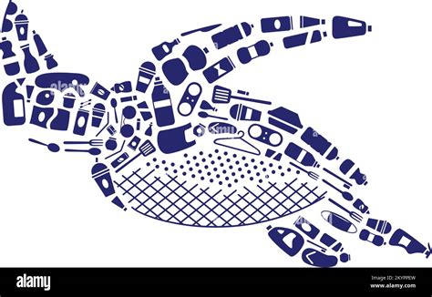 Sea Turtle Illustration Includes Marine Plastics Inside Stock Vector