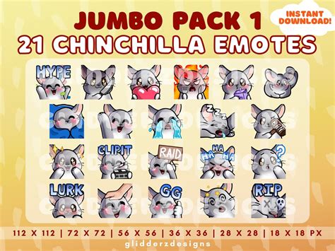 Gray Chinchilla Twitch Emote Jumbo Pack Chinchilla Emotes Twitch