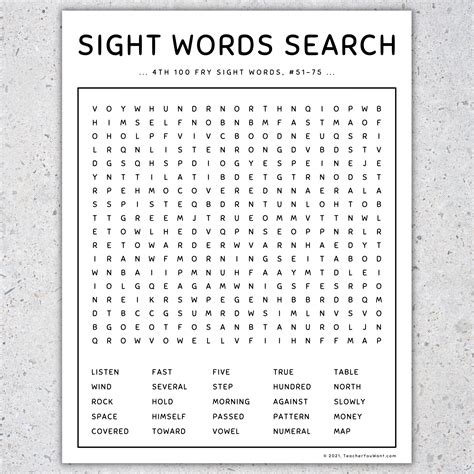 Th Fry Sight Words Word Search Sight Words Practice Game Set