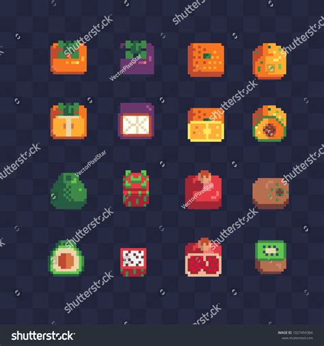 Fruits Pixel Art Icons Set Apple vector de stock libre de regalías