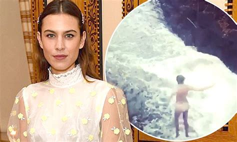 Alexa Chung Throws Herself Off Waterfall In A Nude Bikini Daily Mail Online