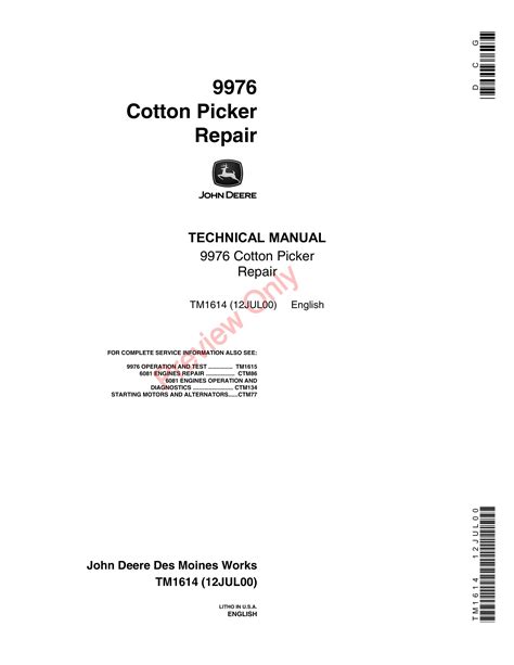 John Deere 9976 Cotton Picker Technical Manual TM1614 12JUL00