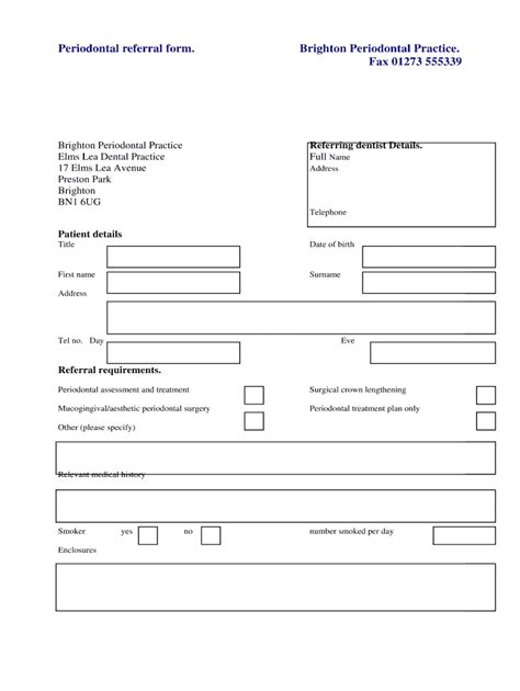 Fillable Online Periodontal Referral Form Brighton Periodontal Fax