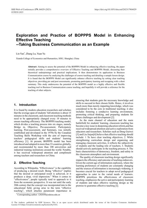 PDF Exploration And Practice Of BOPPPS Model In Enhancing Effective