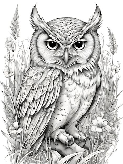 Premium Photo Owl Outline Coloring Page White Background Ai Generated