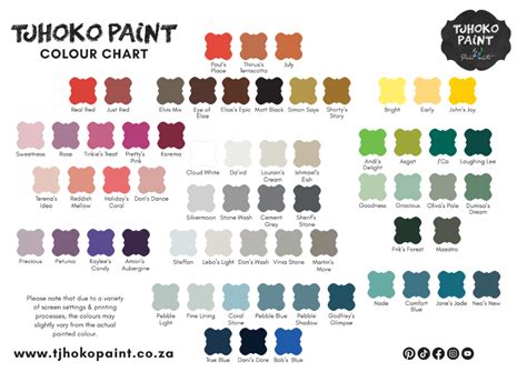 Colour Chart Tjhoko Paint Paint Color Chart Color Chart Color