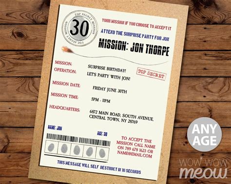 Any Age Mission Impossible Birthday Invitation Instant Etsy