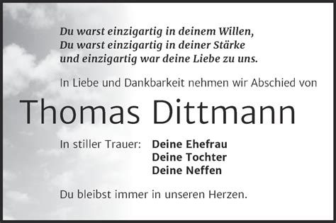 Traueranzeigen Von Thomas Dittmann Abschied Nehmen De