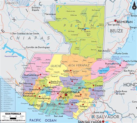 Mapa de Guatemala y sus departamentos Mapa Físico Geográfico