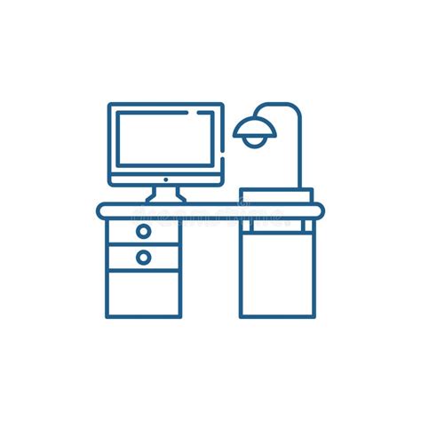 Computer Desk Line Icon Concept Computer Desk Flat Vector Symbol Sign