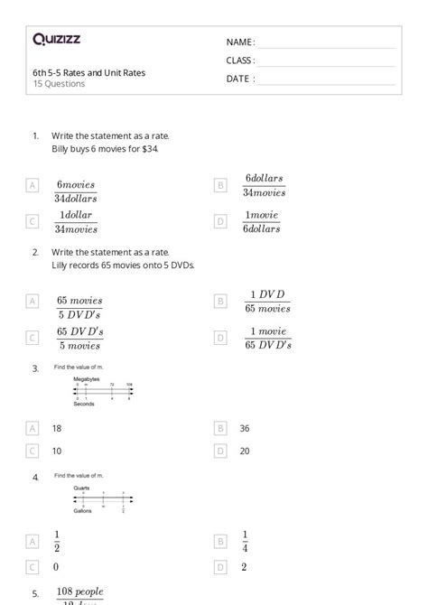 50 Unit Rates Worksheets For 7th Grade On Quizizz Free And Printable