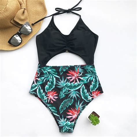 Cupshe Flame In The Dark Halter One Piece Swimsuit Deep V Neck Bikini