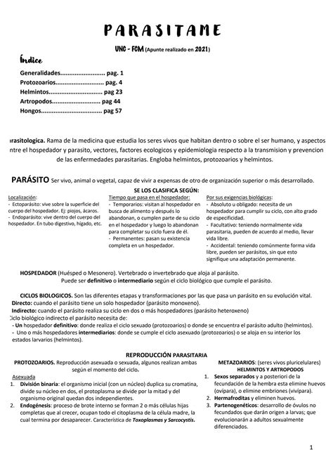 Solution Resumen De Parasitologia Studypool