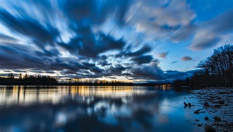 HD Canada British Columbia Lake Water Surface Shore Trees Evening ...