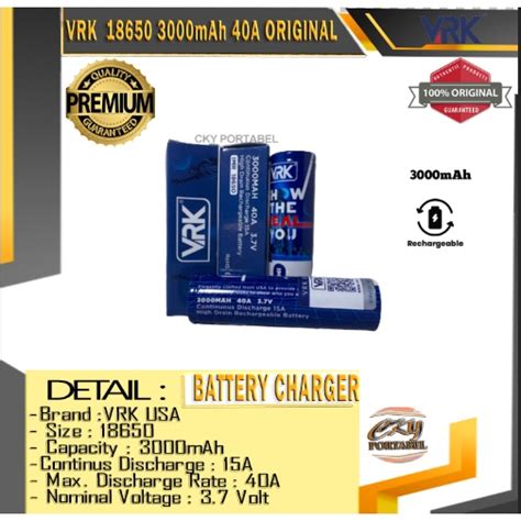 Jual BATTERY VRK IMR 18650 3000MAH 40A 3 7V BIRU RECHARGEABLE BATTERY