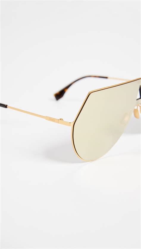 Fendi Shield Aviator Sunglasses In Yellow Goldbrown Gold Metallic Lyst