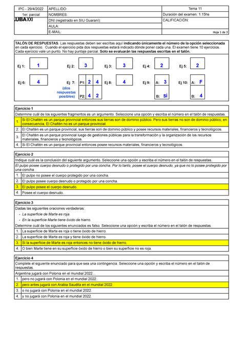 Clave TEMA 11 Y 12 Temas De Examen IPC 29 4 2022 APELLIDO Tema